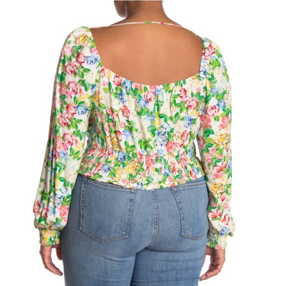 NWT AFRM X Nordstrom Soph Floral Long Sleeve Smocked Crop Top - Picture 3 of 7